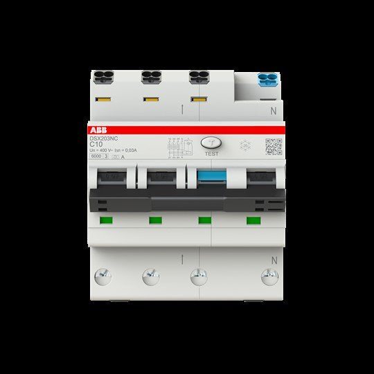 ABB Stotz S&J - Kombination FI-Schalter/Leitungsschutzschalter FI/LS-Schalter DSX203NC C10 A30 6kA, 3P+N, C 10