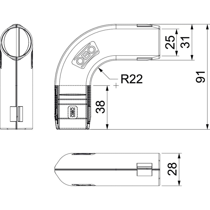 OBO Bettermann - Bogen für Installationsrohre Quick-Pipe-Bogen 3000 BMS M25 RW 90 Grad − 5 Stück