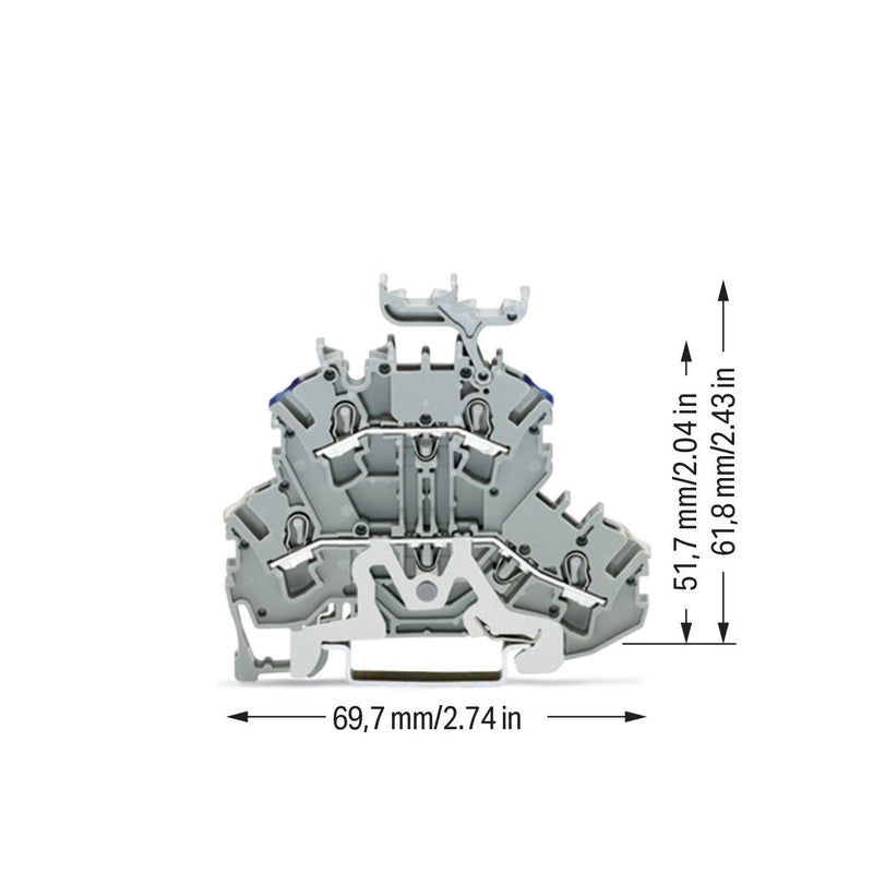 WAGO - Schutzleiter-Reihenklemme Doppelstockklemme 2002-2248 2,5 mm²,grau − 50 Stück