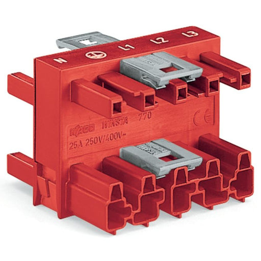 WAGO - Kompaktverteiler für steckbare Gebäudeinstallation 3-fach-Verteiler 5-polig 770-909 Kod. P,rot − 25 Stück