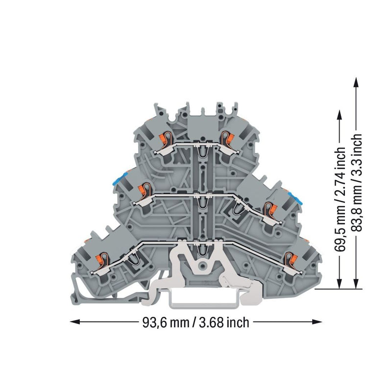 WAGO GmbH & Co. KG - Durchgangs-Reihenklemme Dreistockklemme 2200-3218 Drücker,gr − 40 Stück