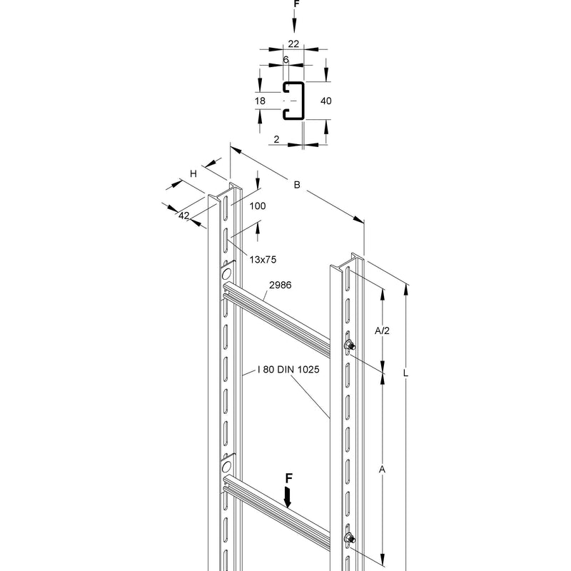 Niedax - Kabelleiter Steigetrasse STIC 86/1103 80x1180x6000mm − 6 Meter