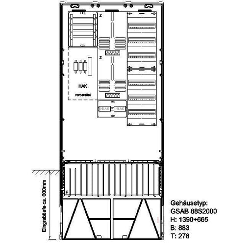 GSAB Elektrotechnik - Zähler-Komplettschrank Zähleranschlußsäule 08.88.1P21V6 eon edis 2 Zähler