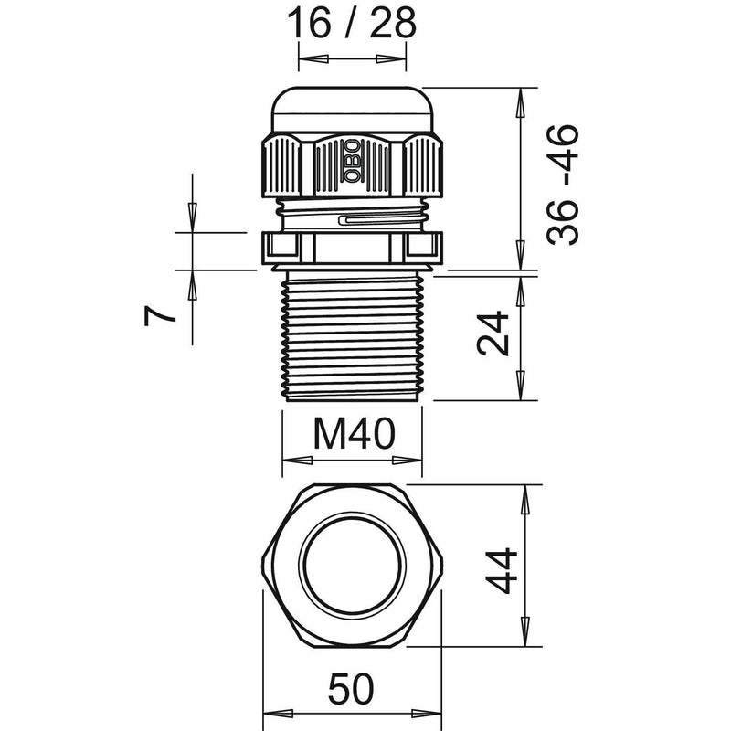 OBO Bettermann - Kabelverschraubung V-TEC VM LL40 SW 24mm, M40, PA − 10 Stück