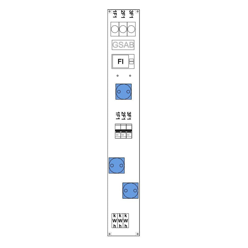 GSAB Elektrotechnik - CEE-Steckdosen-Kombination (IEC 60309) Systemleiste f.Sammelsch. 99.00.-024.3 185mm, 3xSchutz.-Do