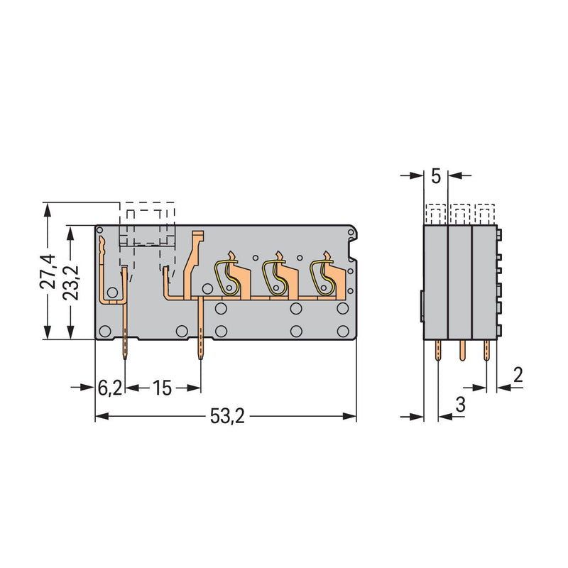 WAGO - Leiterplattenklemme 3LeiterLeiterplattenklemme 742-163 2,5 mm²,grau − 100 Stück