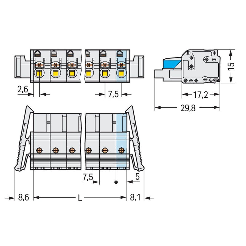 WAGO - Kabelsteckverbinder für Leiterplattensteckverbinder 1-Leiter-Federleiste 2721-212/037-000 Push-inCAGECLAMP,lgr − 10 Stück