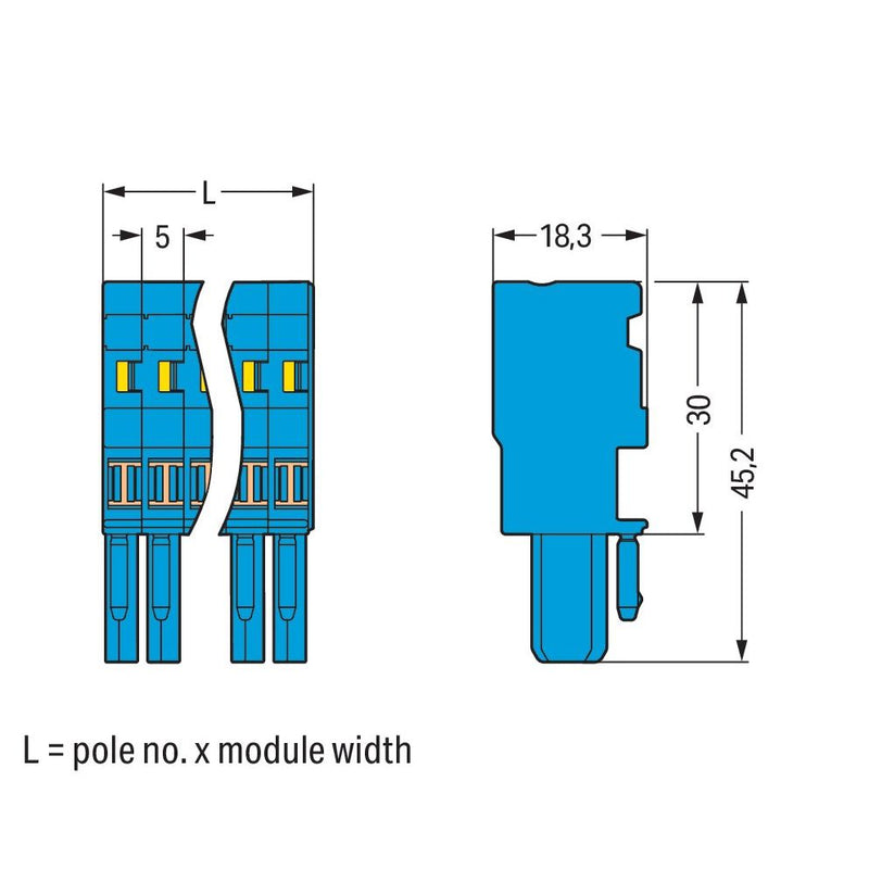 WAGO - Ein- und mehrpolige Klemmenleiste 1-Leiter-Federleiste 769-101/000-006 CAGE CLAMP,4mm²,blau − 200 Stück