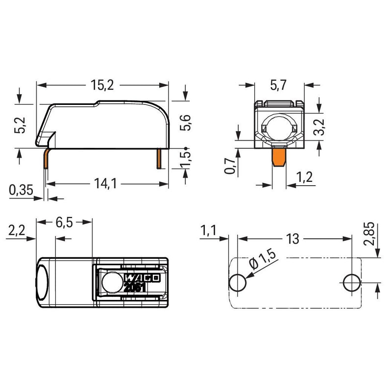 WAGO - Ein- und mehrpolige Klemmenleiste THR-Leiterplattenklemme 2061-1641/998-404 Drücker,1,5 mm²,weiß − 5760 Stück