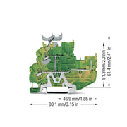 WAGO - Schutzleiter-Reihenklemme 2Leiter/2PinDoppelstockkl. 2022-2237 2,5mm²,grün-gelb − 50 Stück