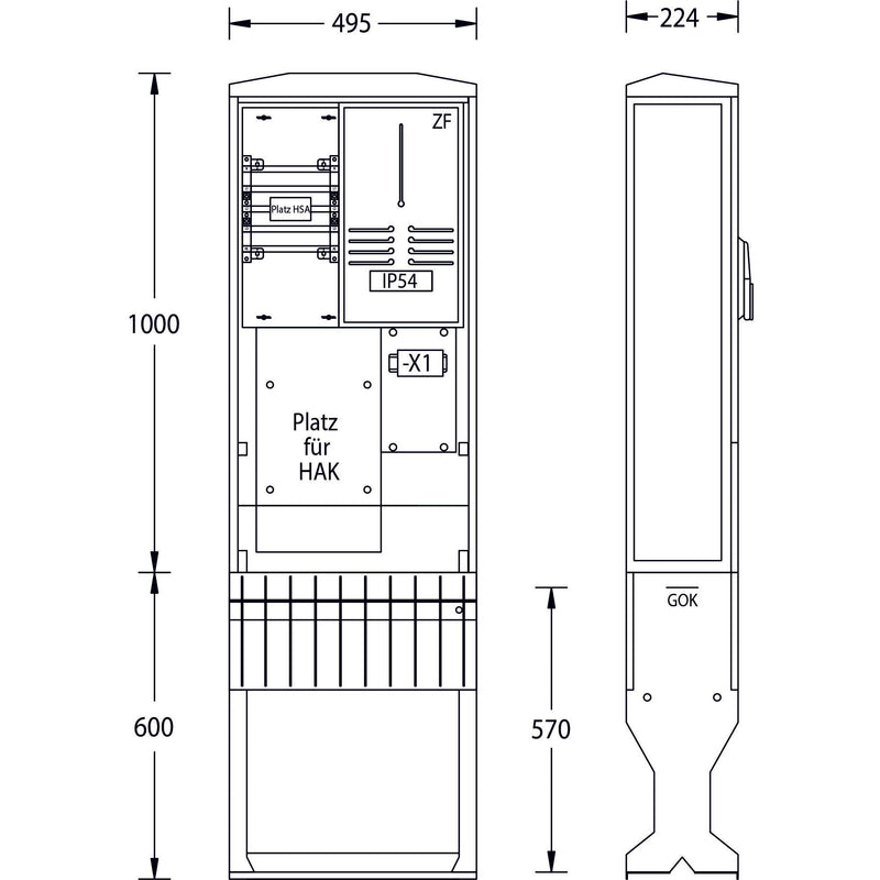 uesa - Zähler-Komplettschrank Zähleranschlusssäule ZAS-1-FL-S E.DIS AG 1600x495x224mm