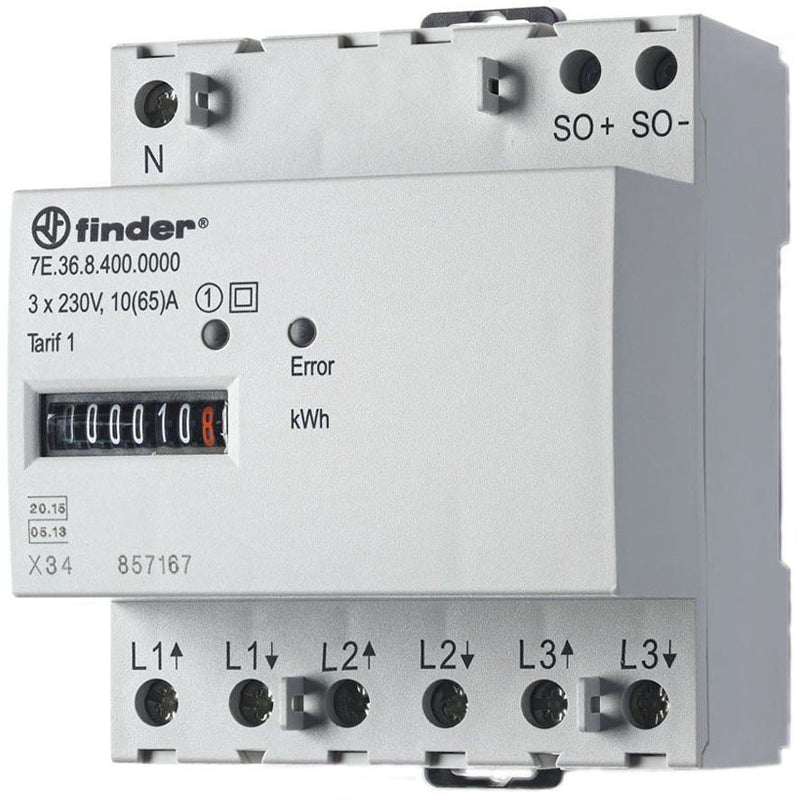 Finder - Elektrizitätszähler Drehstromzähler 3Ph. 7E.36.8.400.0010 geeicht 3x10(65A)