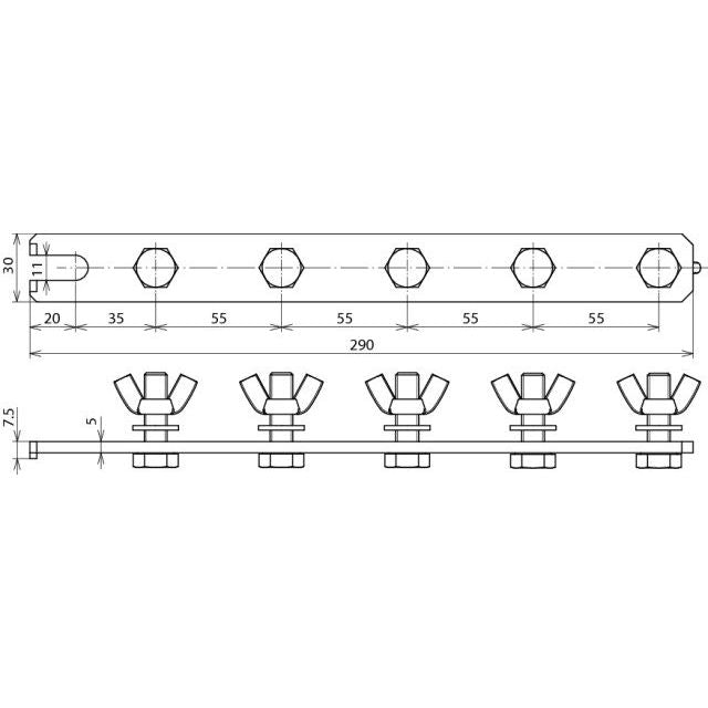 DEHN - Zubehör/Ersatzteile für Erdung und Blitzschutz Erdungssammelschiene ESS 5P M10X35 STTZN St/tZn L 290mm