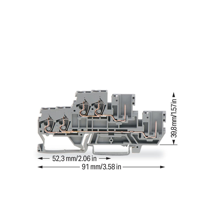 WAGO - Durchgangs-Reihenklemme 2Leiter/1PinDoppelstockkl. 870-1131 2,5 mm²,grau − 50 Stück