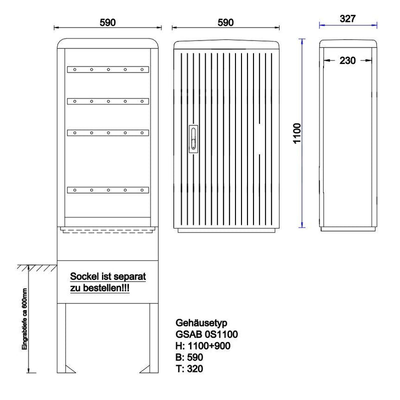 GSAB Elektrotechnik - Anschlussschrank Normkabelverteilerschrank 0S1100K 1100x590x320mm