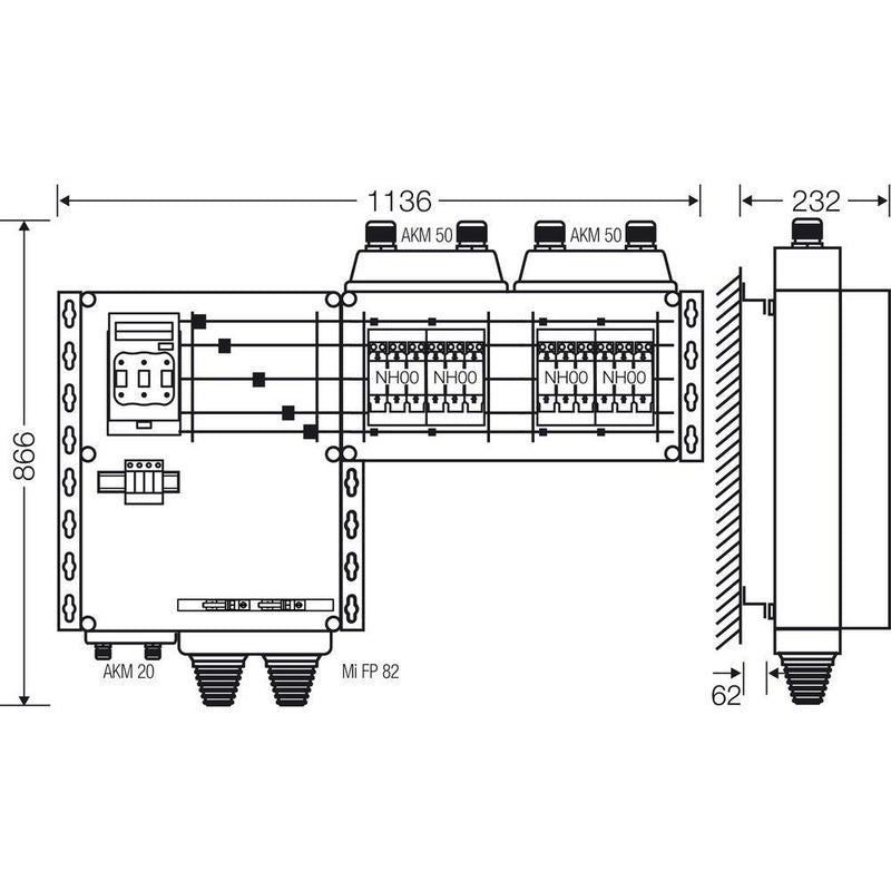 Hensel - Sicherungskasten Verteiler 4x3xNH 00 Mi AS 9144 S 125A 5-pol.Sch.250A