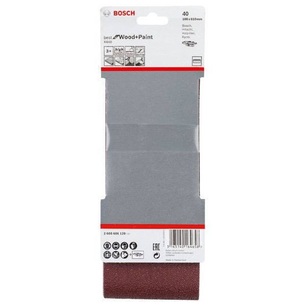 Bosch - Schleifpapier/Schleifvlies PRO X440 Schleifband, 100 2608606129 x 610 mm, 40, 3-tlg
