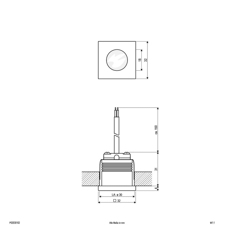 EVN Lichttechnik - Downlight/Strahler/Flutlicht P-LED Deckeneinbauleuchte P04030102 3000K 700mA quad. ws
