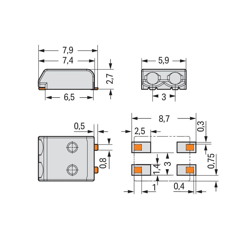 WAGO - Ein- und mehrpolige Klemmenleiste SMD-Leiterplattenklemme 2059-302/998-603 0,5mm²,Maß 3mm,ws − 29400 Stück