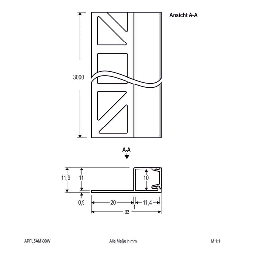 EVN Lichttechnik - Mechanisches Zubehör/Ersatzteile für Leuchten Fliesenprofil APFL5AM300W inkl. Abdeckung