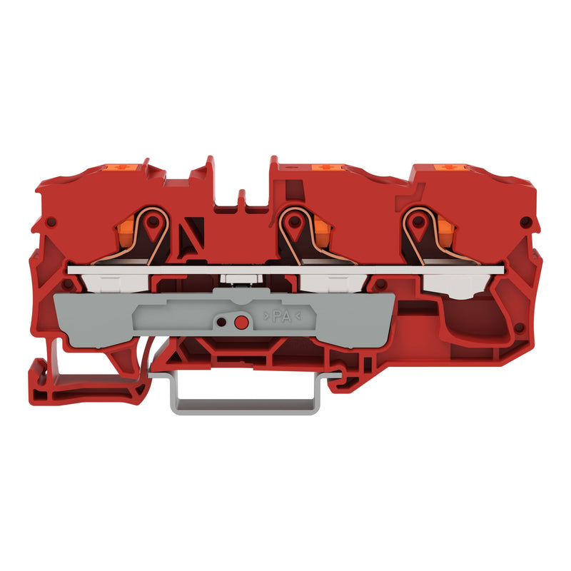 WAGO - Durchgangs-Reihenklemme 3-Leiter-Durchgangsklemme 2210-1303 Drücker,10 mm²,rot − 25 Stück