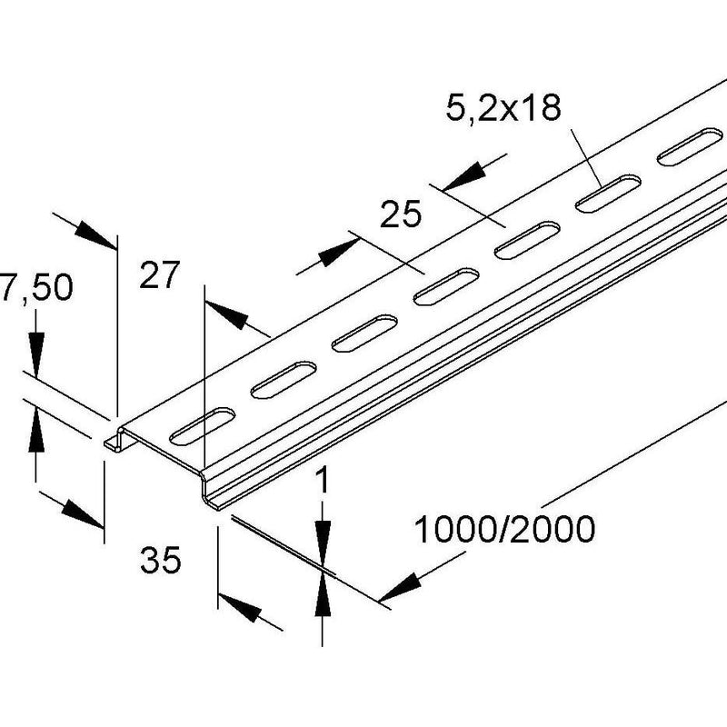 HKL - Tragschiene 536LO/2 gelocht − 2 Meter