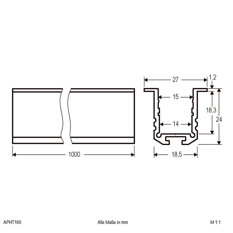 EVN Lichttechnik - Mechanisches Zubehör/Ersatzteile für Leuchten Alu-Profil APHT100 100cm-Alu eloxiert