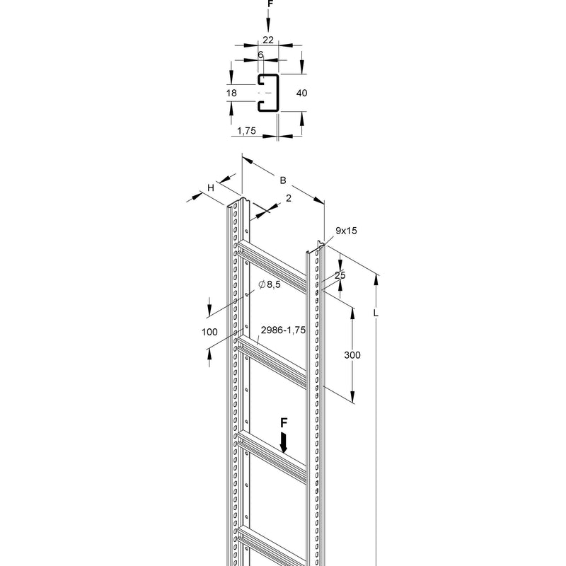 Niedax - Kabelleiter Steigetrasse STM 60.403/3 F feuerv. − 3 Meter