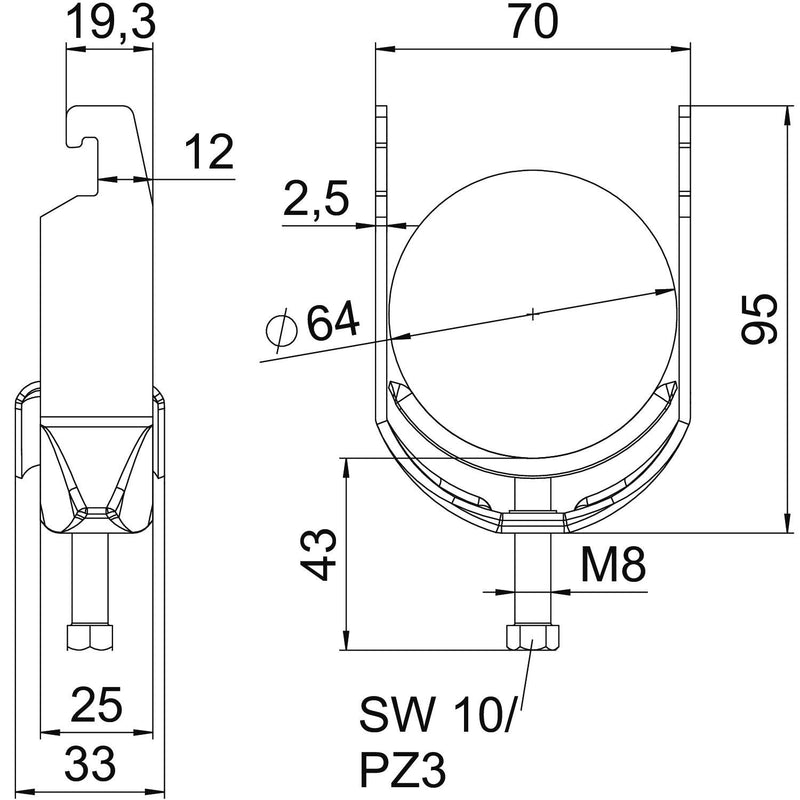 OBO Bettermann - Bügelschelle BS-U1-M-64 A2 58-64mm − 25 Stück