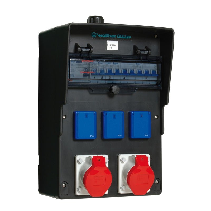 Walther Werke - CEE-Steckdosen-Kombination (IEC 60309) Wandverteiler 6470202 vollgummi, sw