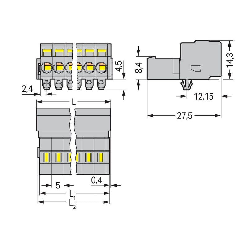 WAGO - Kabelsteckverbinder für Leiterplattensteckverbinder 1-Leiter-Stiftleiste 231-608/018-000 CAGECLAMP,2,5mm²,gr − 50 Stück