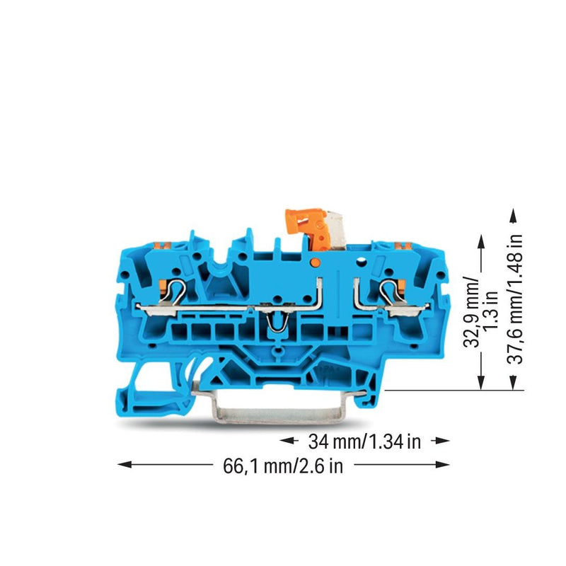 WAGO GmbH & Co. KG - Trenn- und Messtrenn-Reihenklemme 2-Leiter-Trenn-u.Messklem. 2202-1674 Prüfmöglichkeit,blau − 50 Stück