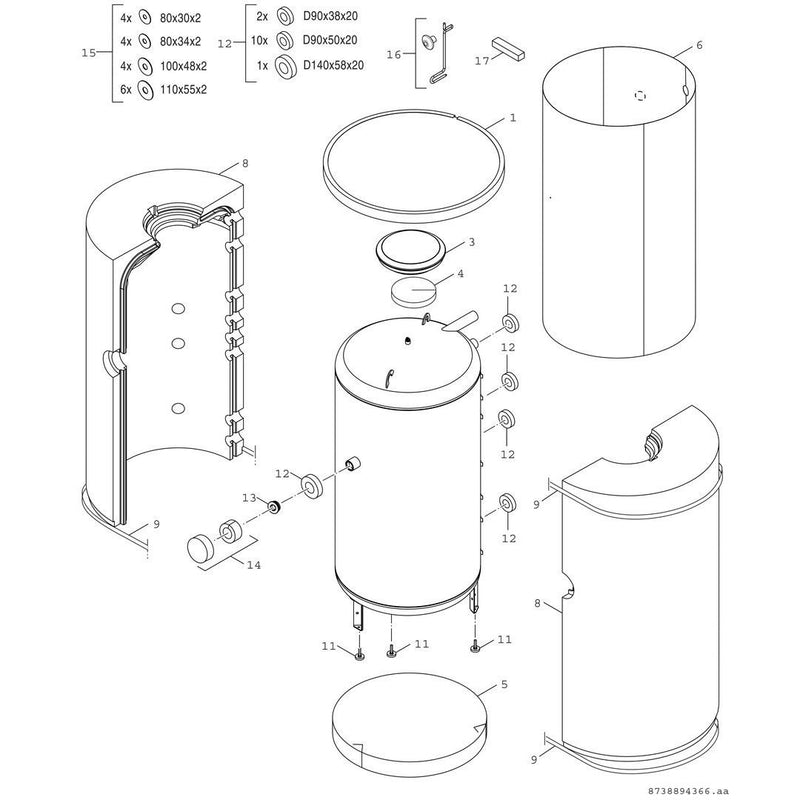 Bosch Thermotechnik - Speicher für Zentralheizung/Wärmepumpe Pufferspeicher BSH1000-6ERZ1B STORA 965L, silber