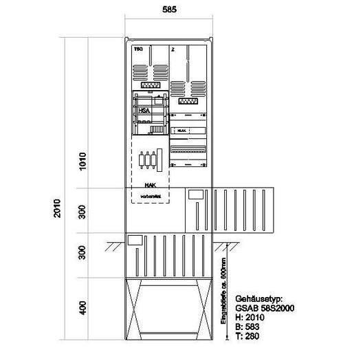 GSAB Elektrotechnik - Zähler-Komplettschrank Zähleranschlußsäule 08.00.1P1V2 1 Zähler/TSG