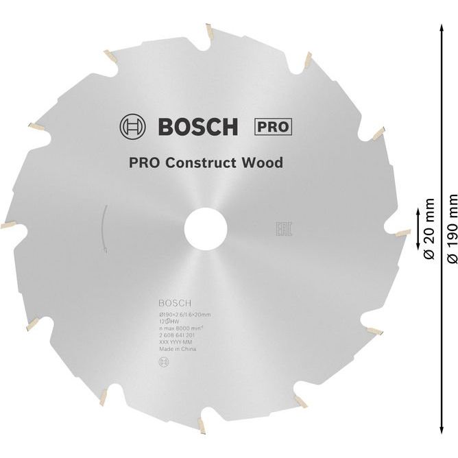 Bosch - Kreissägeblatt PRO Construct Wood 2608641201 Kreissägeblatt 190 x