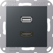 Jung - Multifunktions-Anschlussdose Multimediadose HDMI + USB MA A 1163 ANM anthrazit matt