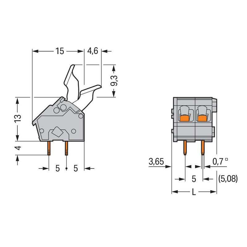 WAGO - Leiterplattenklemme 256-406/333-000 Drücker,2,5 mm²,grau − 35 Stück