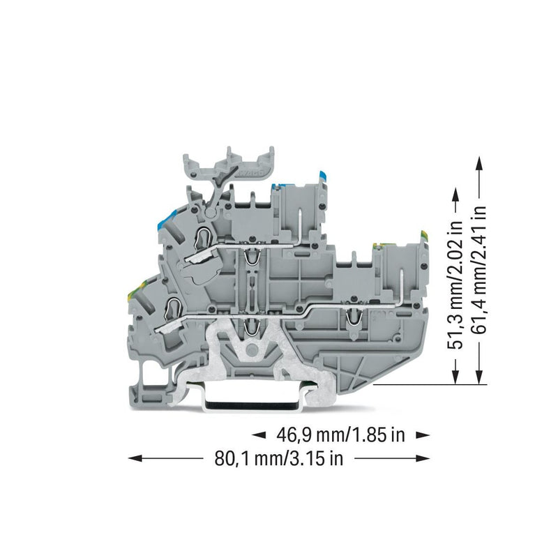 WAGO - Schutzleiter-Reihenklemme 1Leiter/1PinDoppelstockkl. 2022-2247 2,5 mm²,grau − 50 Stück