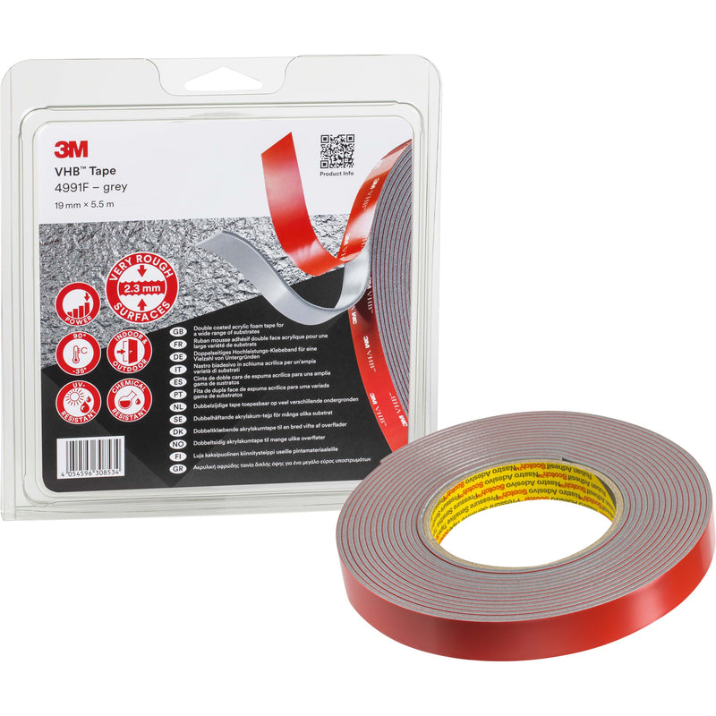 3M - Klebeband doppelseitig 4991F/IPS grau, 19mm x5,5m − 4 Stück