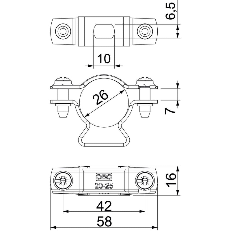 OBO Bettermann - Leitungshalter für Blitzschutz Leitungshalter isCon H 26 VA D=26mm − 20 Stück