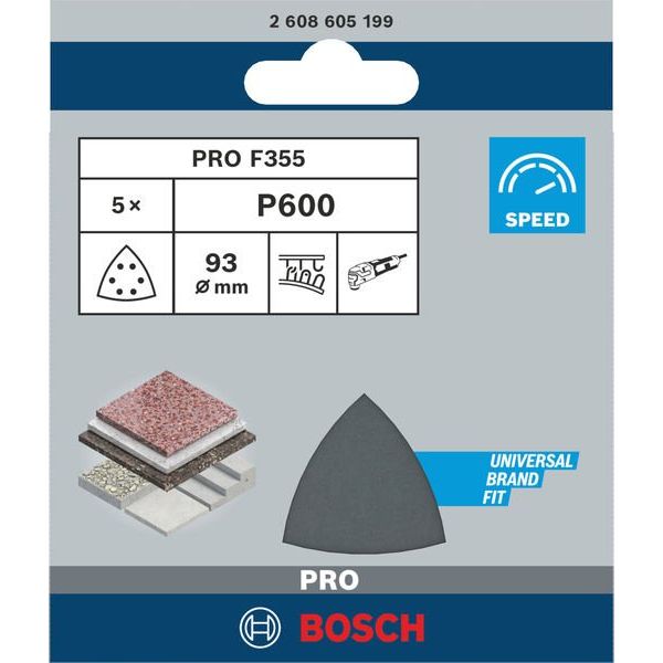 Bosch - Schleifpapier/Schleifvlies PRO F355 Schleifblatt, 93 2608605199 mm, G600, 5-tlg