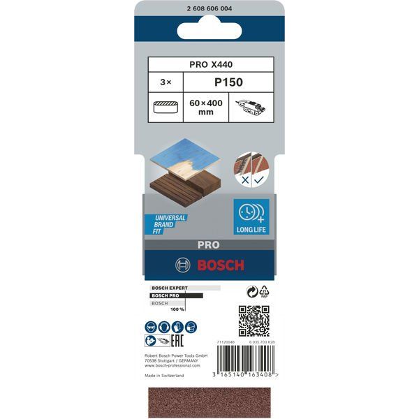Bosch - Schleifpapier/Schleifvlies PRO X440 Schleifband, 60 x 2608606004 400 mm, G150, 3-tlg