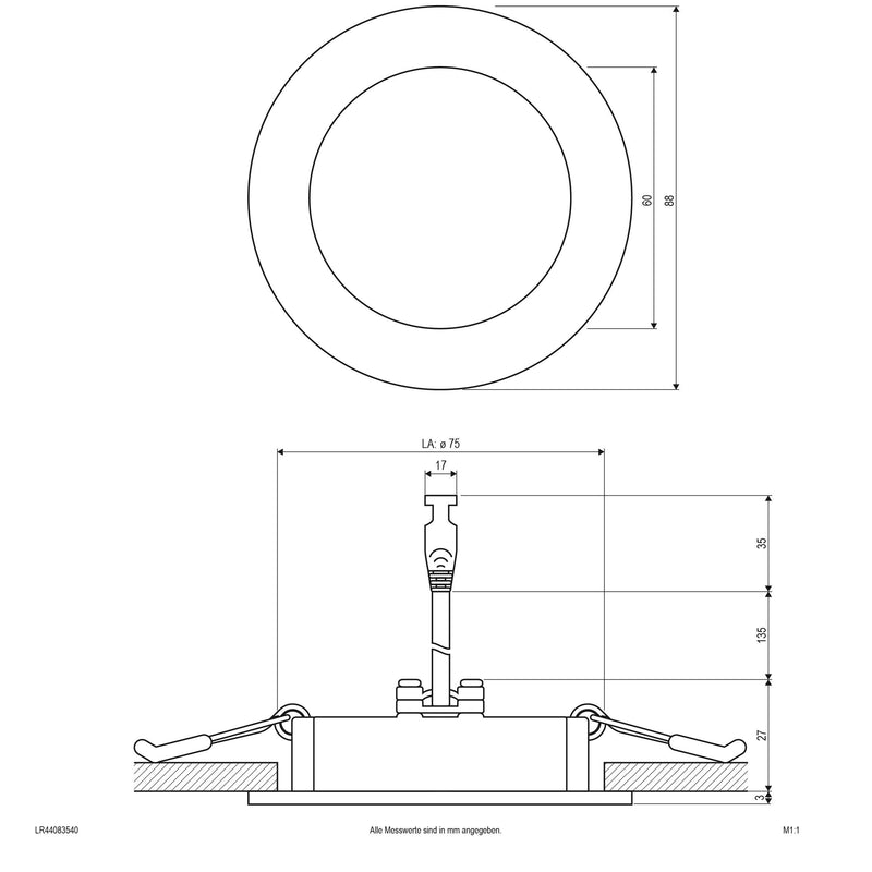 EVN Lichttechnik - Decken-/Wandleuchte LED-Einbaupanel rund LR44083540 4000K IP44 350mA ws