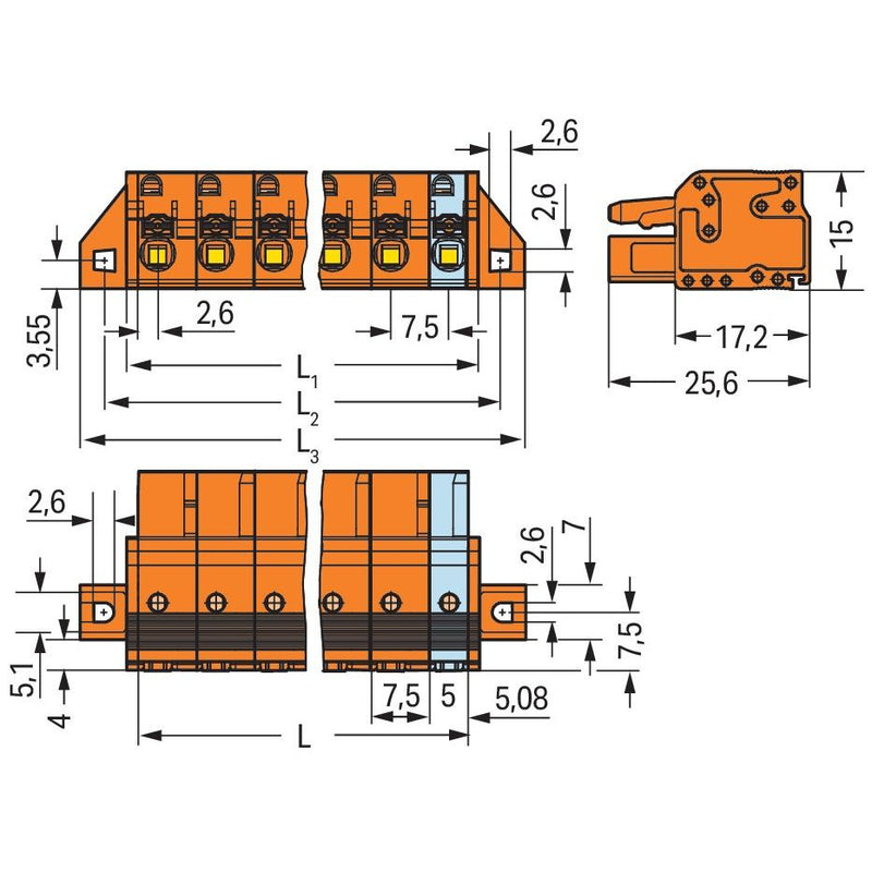 WAGO - Kabelsteckverbinder für Leiterplattensteckverbinder 1-Leiter-Federleiste 2231-709/031-000 Push-inCAGECLAMP,or − 25 Stück