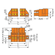 WAGO - Kabelsteckverbinder für Leiterplattensteckverbinder Federleiste 231-303/031-000 3-pol.5,08mm,orange − 50 Stück