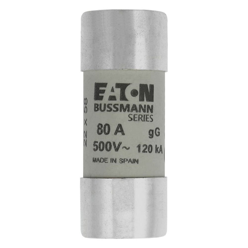 Eaton - Zylindrische Sicherung Sicherungseinsatz Nieders. CYL GG 22,#C22G80S 80A AC 500V 120kA − 10 Stück