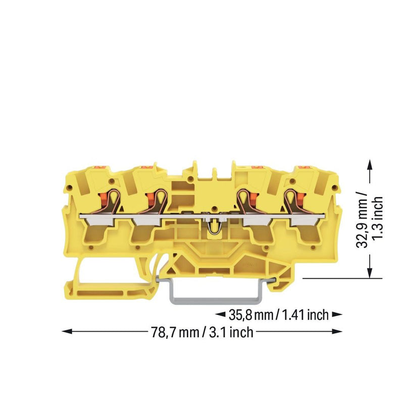 WAGO - Durchgangs-Reihenklemme 4L-Durchgangsklemme 2204-1406 4 qmm, ge − 50 Stück