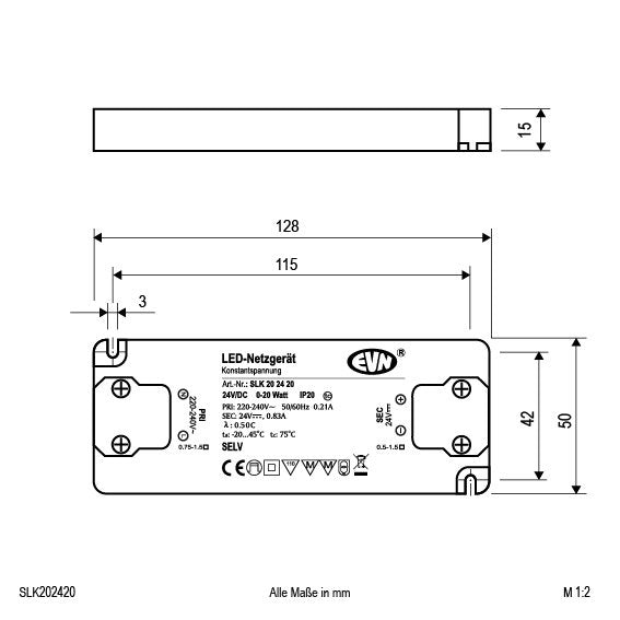 EVN Lichttechnik - LED-Betriebsgerät LED-Netzgerät SLK202420 24VDC 0-20W IP21