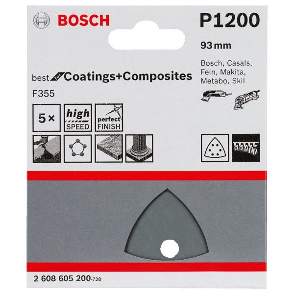 Bosch - Schleifpapier/Schleifvlies PRO F355 Schleifblatt, 93 2608605200 mm, G1200, 5-tlg