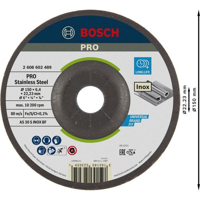 Bosch - Trenn-/Schleifscheibe PRO Stainless Steel 2608602489 Schruppscheibe 150 x
